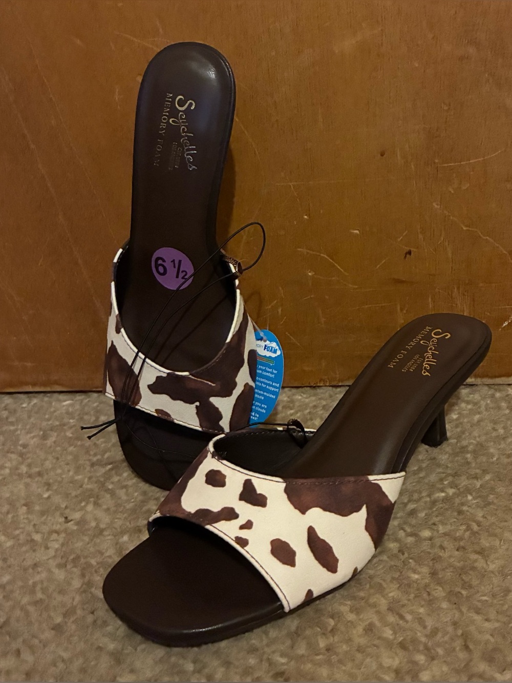 Seychelles Brown & White Cowprint Slide Heels